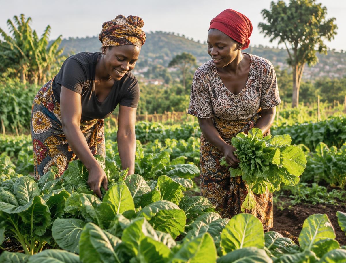 Illustration of women growing vegetables together
